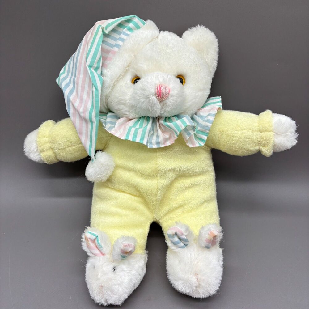 Vintage Dandee Bedtime Teddy Bear Plush Terry Cloth Pajamas Nightcap Rattle 16"